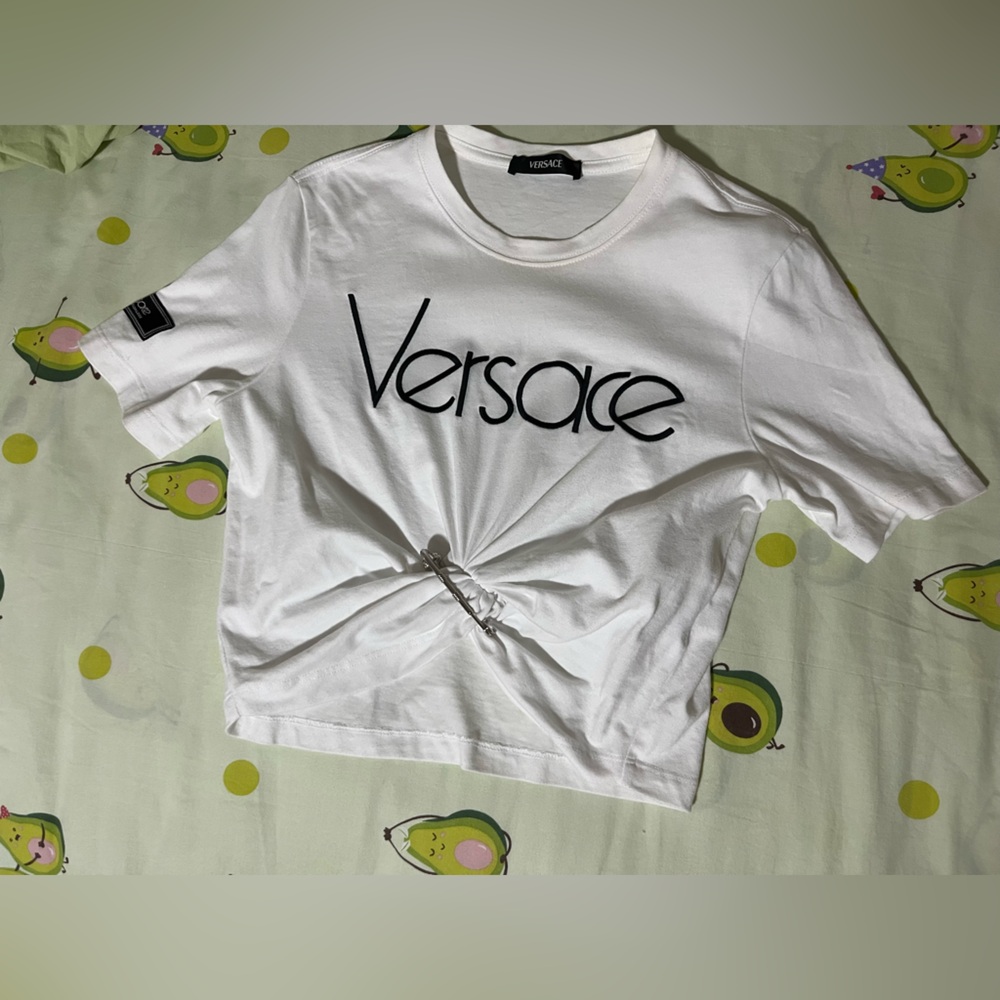 Versace White Shirt with Black Logo Patch